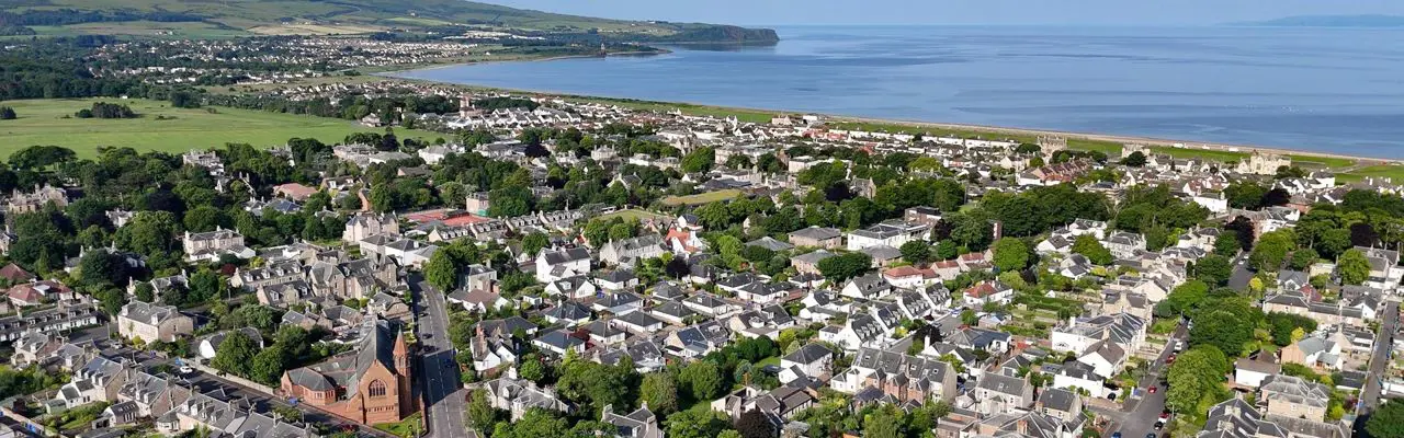 Historic B-listed Georgian property comes to the market in popular Ayr location: Dolphin House Aerial View With Sea (Large)
