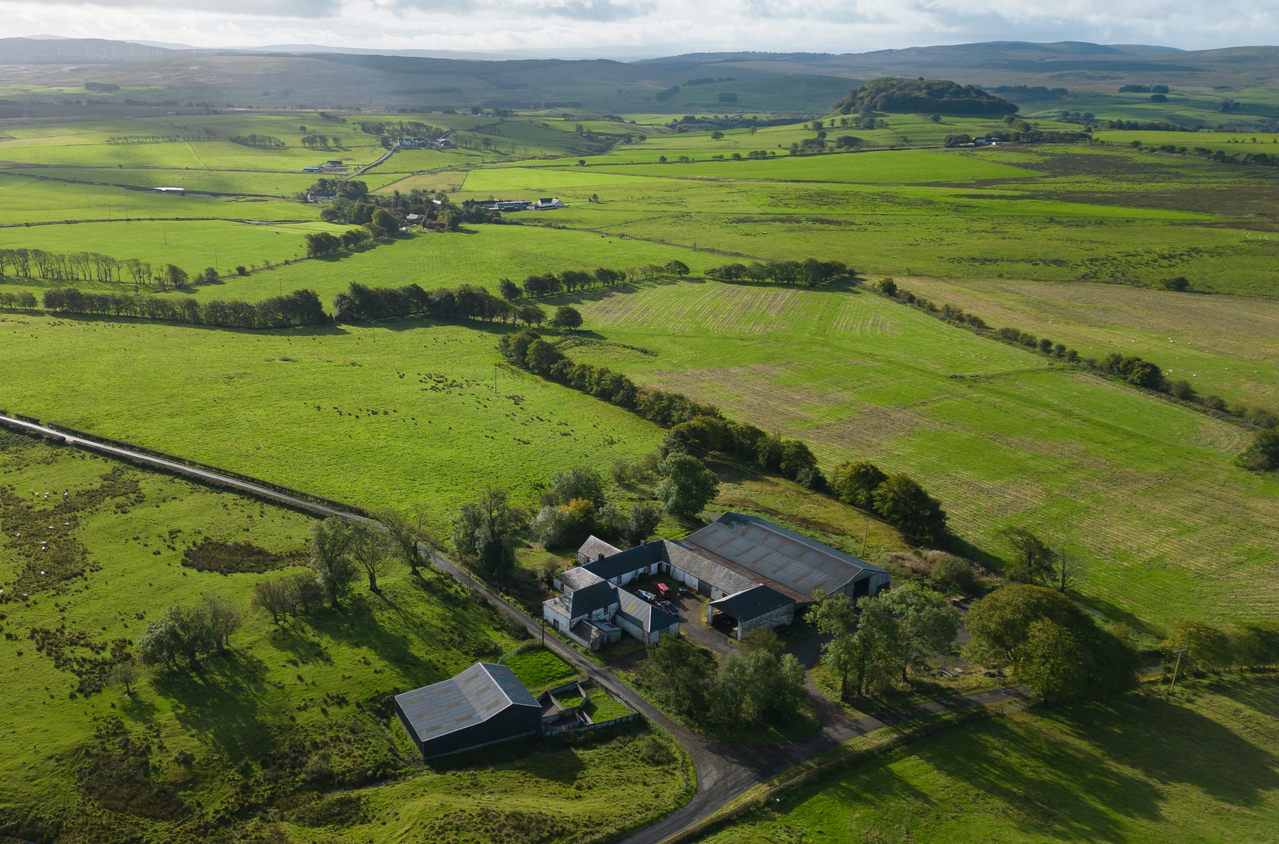 Arial shot of Meikle Hareshaw Farm